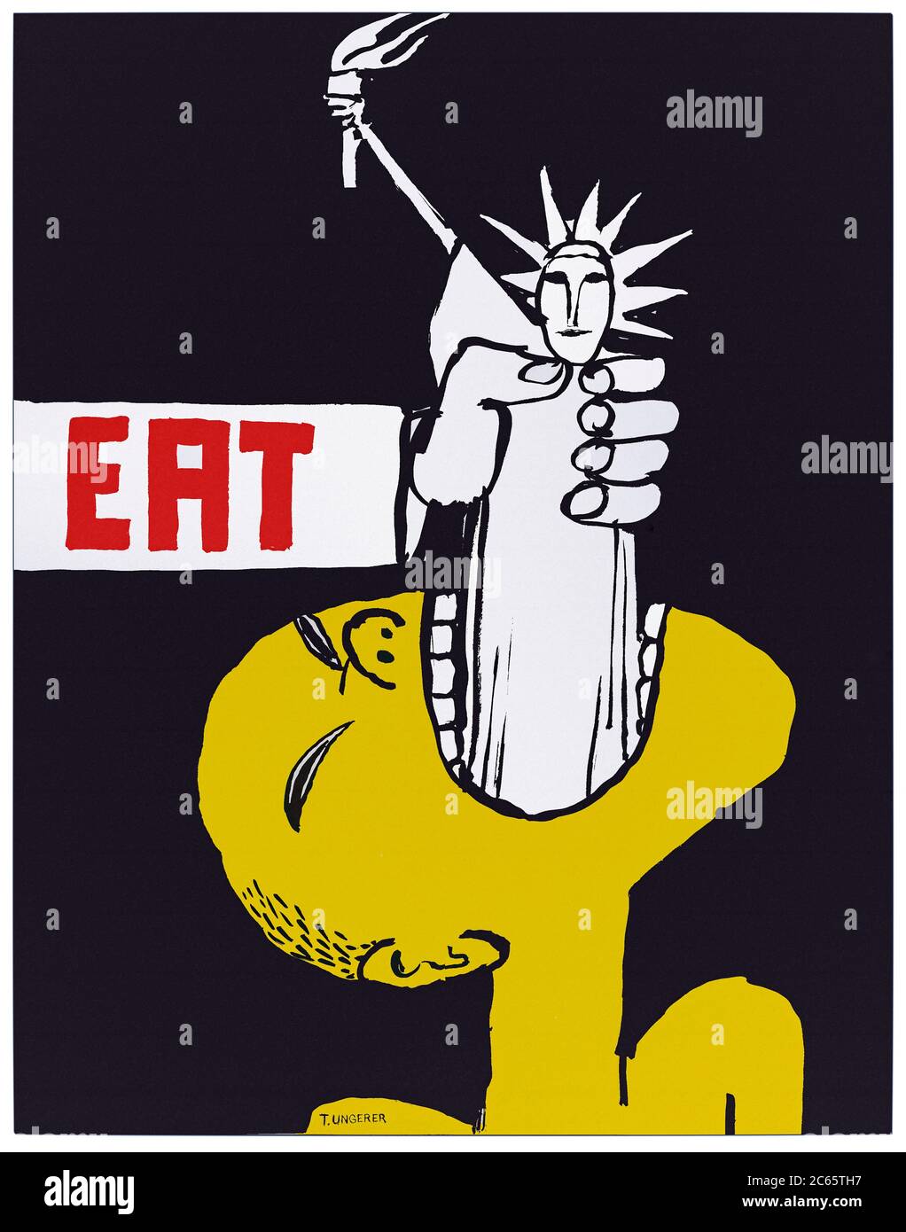 "EAT" 1967 manifesto politico che mostra un vietnamita che è la forza alimentato la Statua della libertà dagli Stati Uniti d'America. Iconico poster di protesta contro la guerra del Vietnam di Tomi Ungerer. Foto Stock