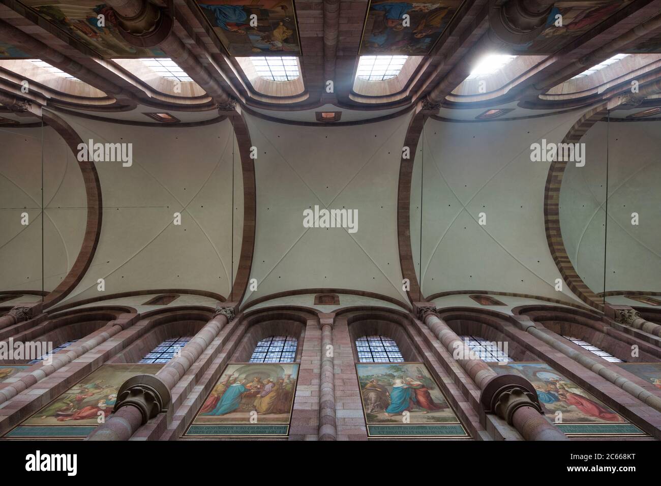 Johannes Schraudolph dipinto nella navata centrale, vista sul soffitto, Cattedrale di Speyer, Cattedrale Imperiale, Sito Patrimonio dell'Umanità dell'UNESCO, Renania-Palatinato, Germania Foto Stock