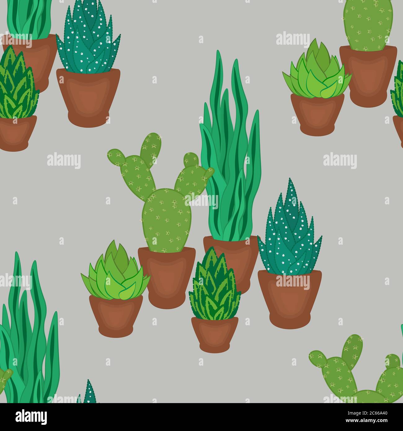 succulenti e cactus in pentole disegno senza cuciture a mano Foto Stock