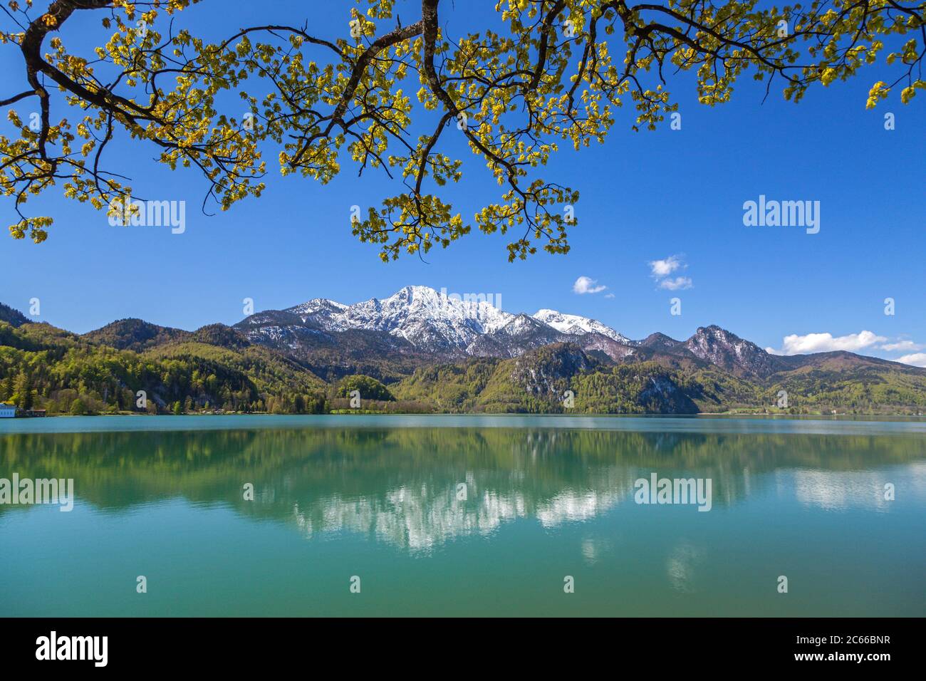 Kochelsee di fronte a Herzogstand e Heimgarten, Kochel am See, Tölzer Land, alta Baviera, Baviera, Germania meridionale, Germania, Europa Foto Stock