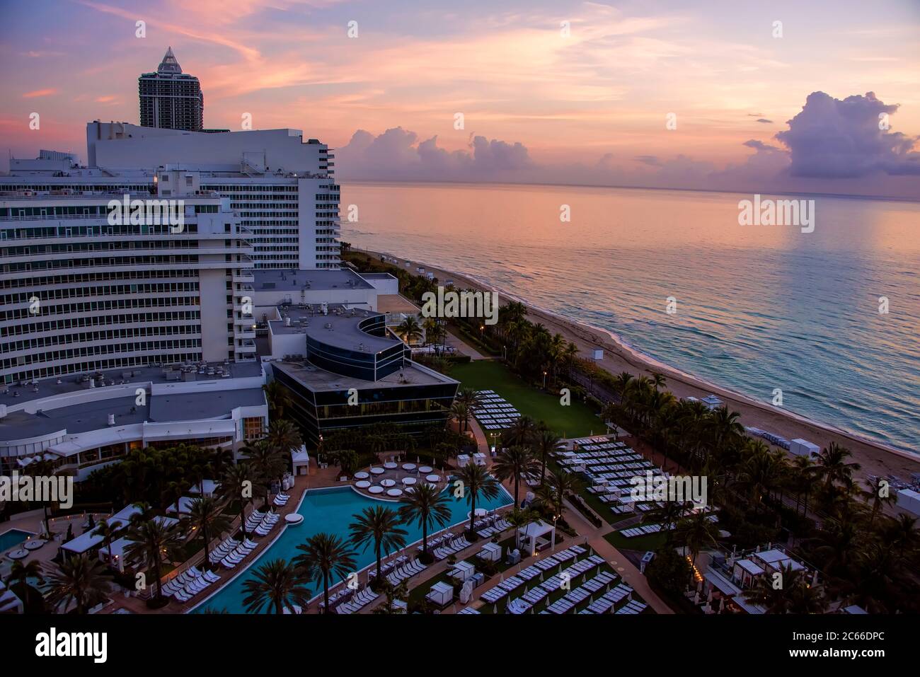 Tramonto su South Beach a Miami, Florida Foto Stock