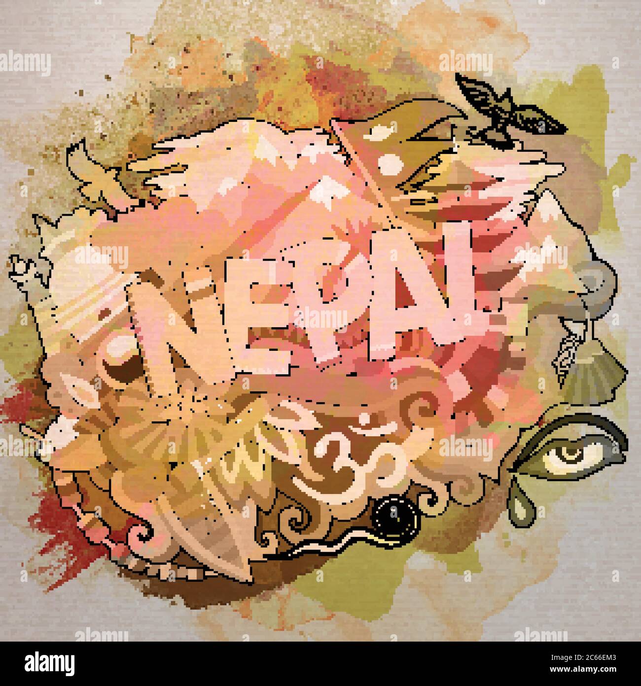 Cartoon carino doodles disegnati a mano Nepal iscrizione Illustrazione Vettoriale