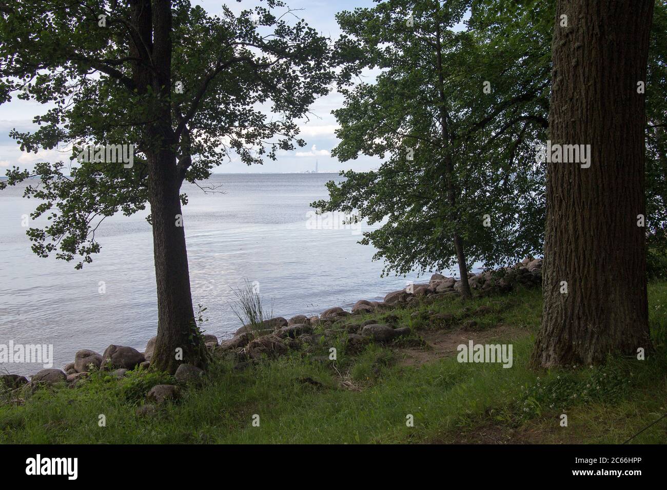 Argine nella città di Petergof vicino al Mar Baltico Foto Stock