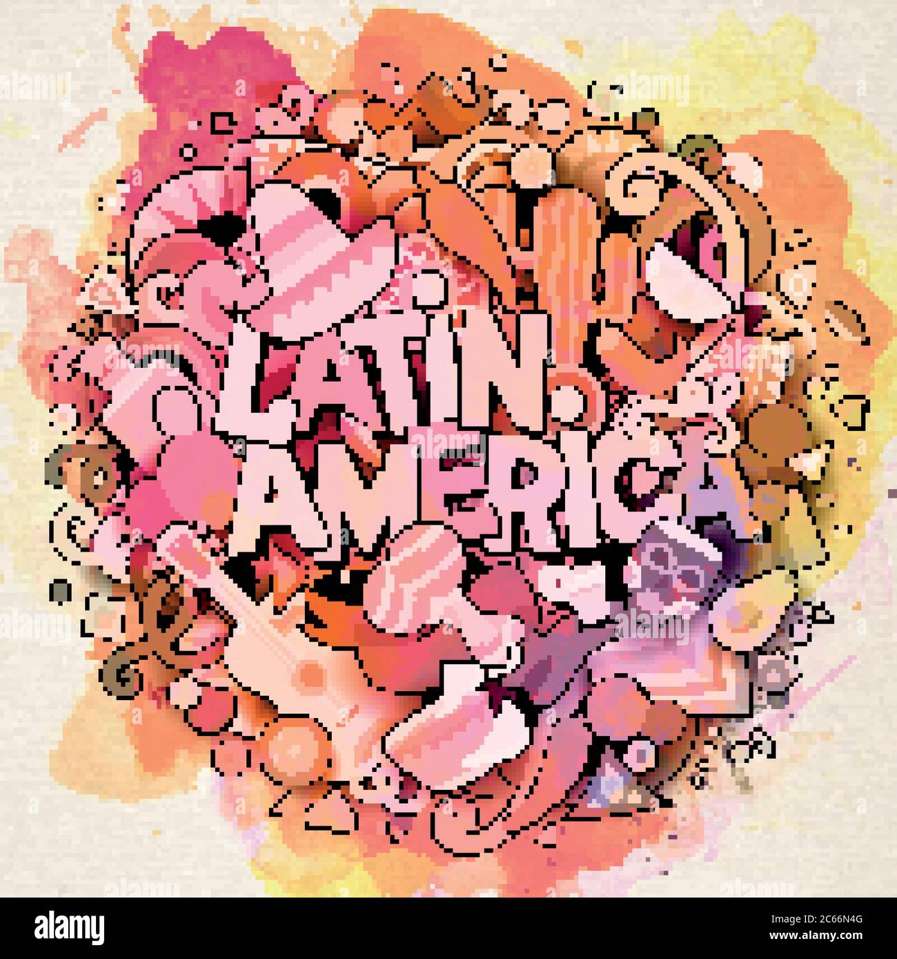 Illustrazione Doodle disegnata a mano da un vettore dell'America Latina Illustrazione Vettoriale