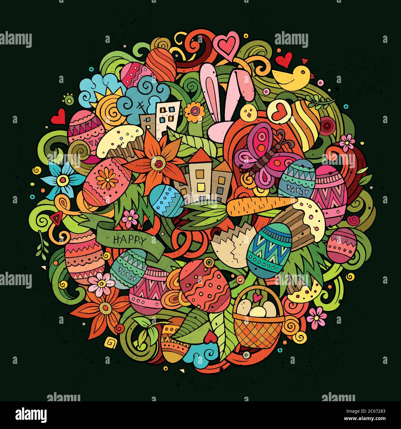 Cartoon vettore mano disegnata Doodle felice illustrazione di Pasqua Illustrazione Vettoriale