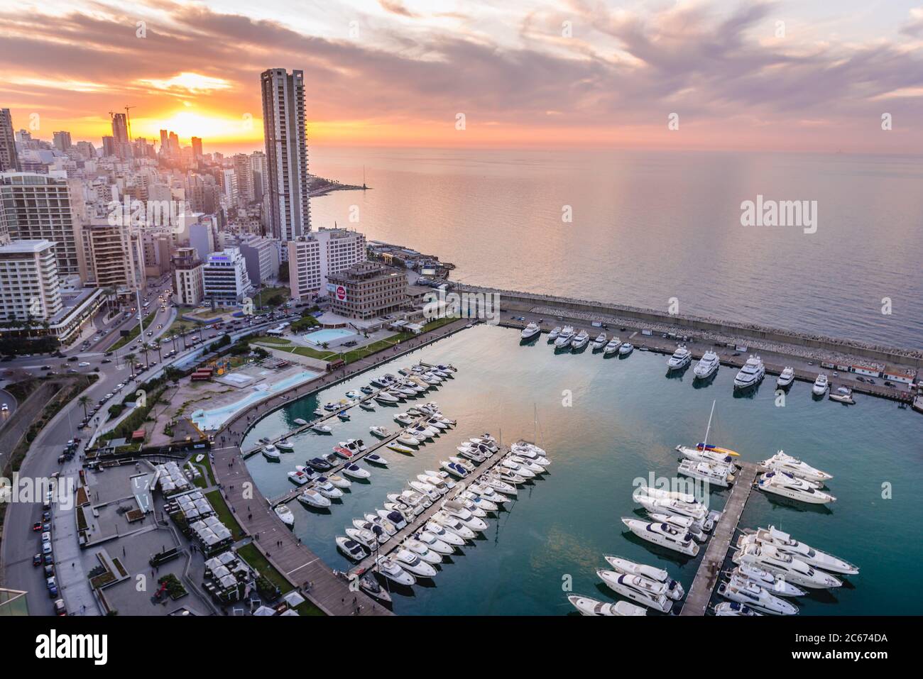 Vista aerea con la Baia di Zaituna a Beirut, Libano Foto Stock