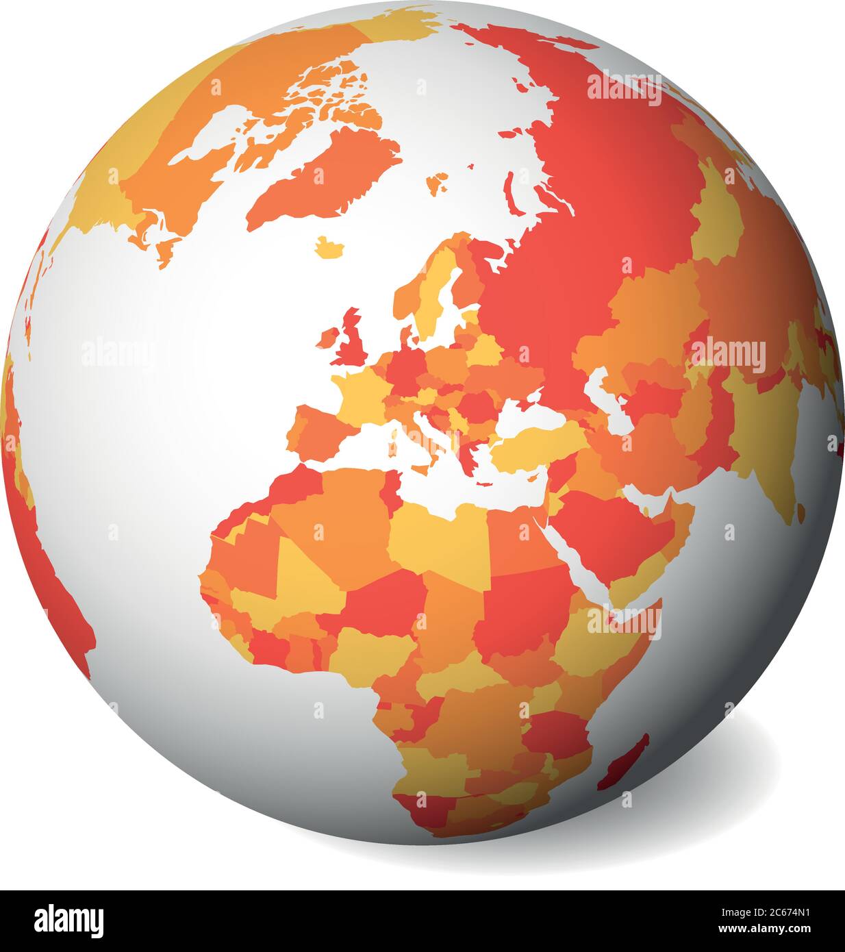 Carta politica vuota dell'Europa. Globo terrestre 3D con mappa arancione. Illustrazione vettoriale. Illustrazione Vettoriale