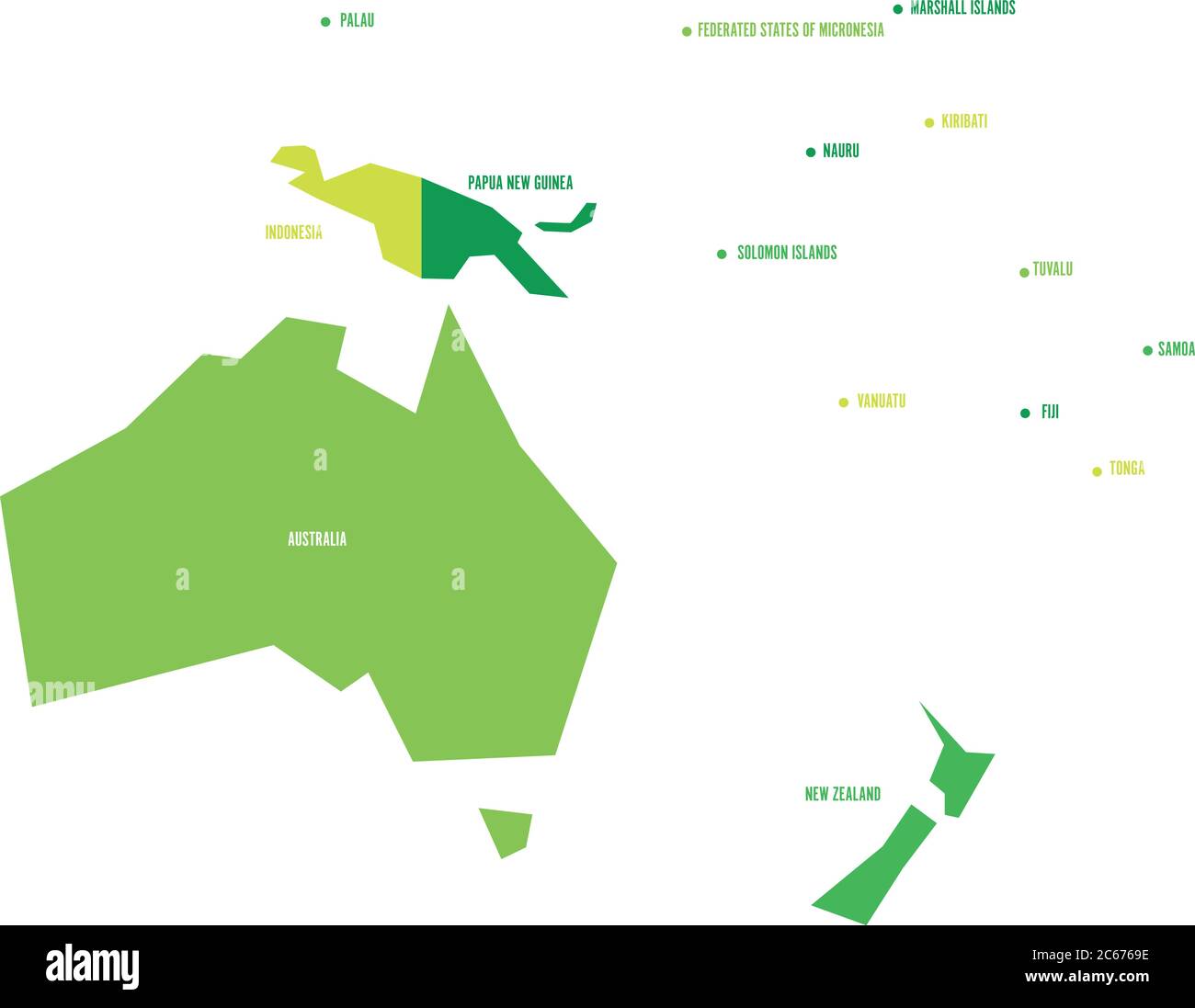 Mappa politica infografica molto semplificata di Australia e Oceania. Semplice illustrazione geometrica vettoriale. Illustrazione Vettoriale
