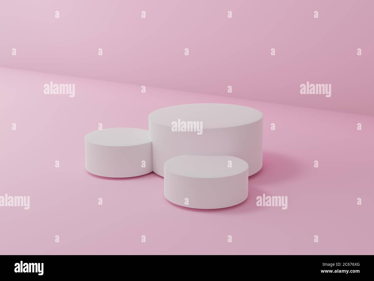 illustrazione 3d rappresentata. Rosa scena minimale, podiumper la presentazione di prodotti cosmetici. Sfondo astratto con piattaforma geometrica a podio in pastello Foto Stock