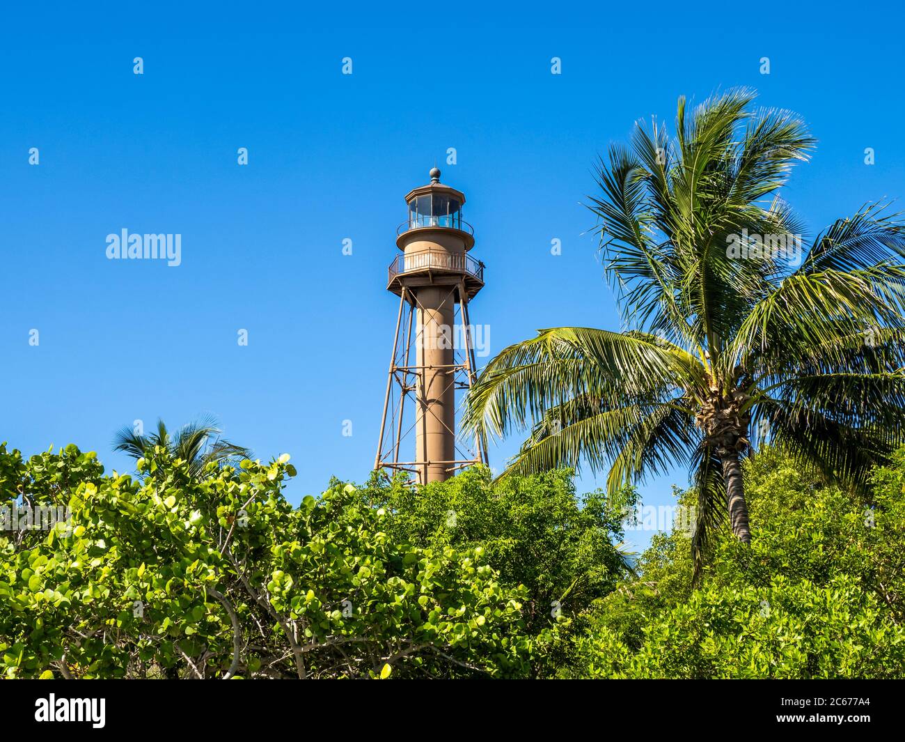 Il Sanibel Island Light o Point Ybel Light nel Lighthouse Beach Park sulla punta orientale dell'isola di Sanibel nel Golfo del Messico in Florida USA Foto Stock