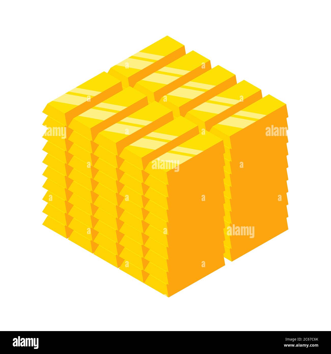 Blocco delle barre dorate isometriche. Barre d'oro piegate su cubo. Illustrazione del vettore EPS 10 Illustrazione Vettoriale