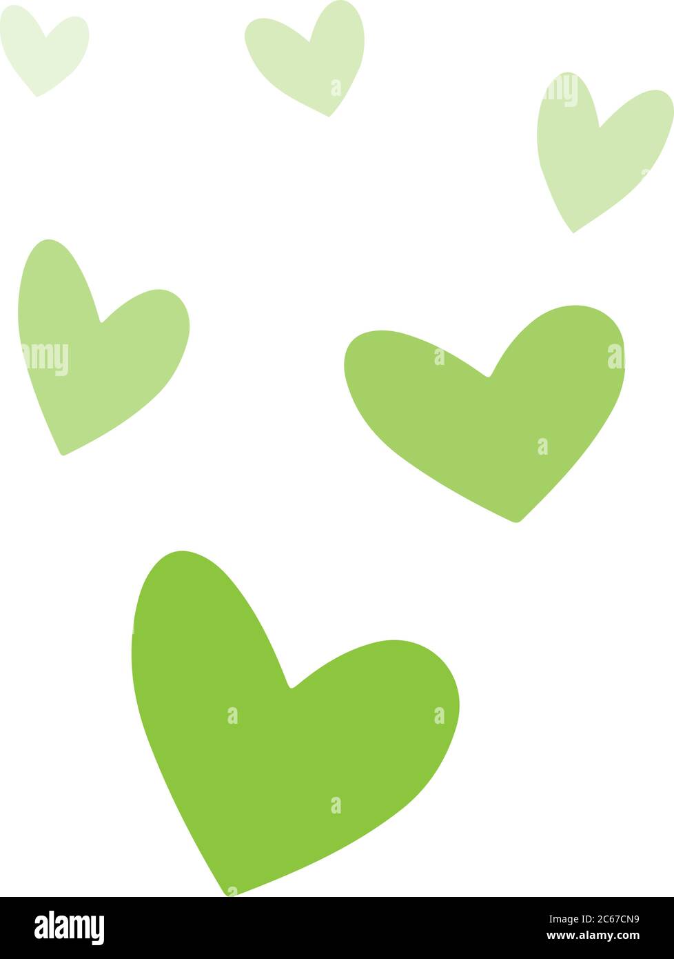 forme del cuore irregolari verdi disegnate a mano isolate su un'illustrazione vettoriale bianca Illustrazione Vettoriale