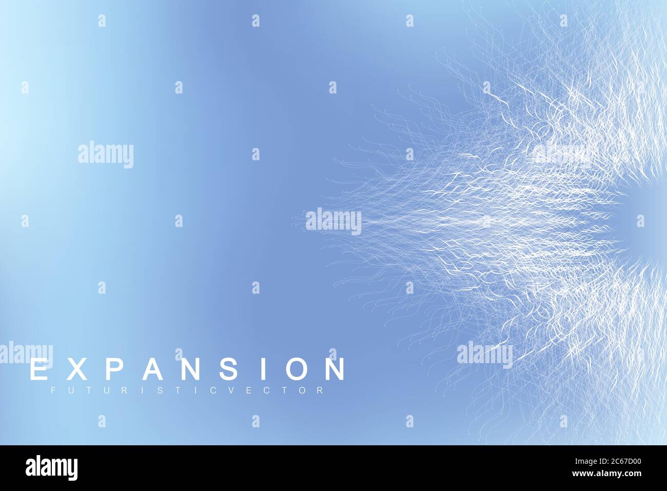 Espansione della vita. Sfondo colorato di esplosione con linee e punti collegati, flusso d'onda. Visualizzazione espansione della vita. Sfondo grafico astratto Illustrazione Vettoriale