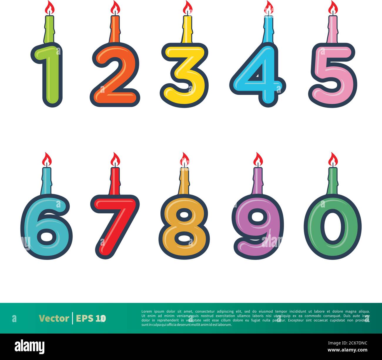 Imposta numero colorful Candle Birthday icona modello vettoriale disegno di illustrazione. EPS vettoriale modificabile 10. Illustrazione Vettoriale