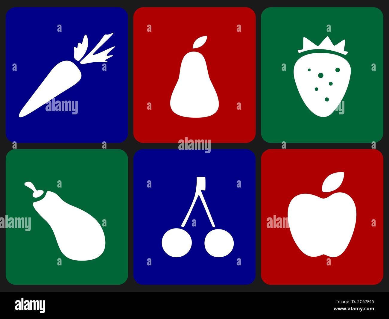 Set di icone frutta e verdura. Prodotti naturali Illustrazione Vettoriale
