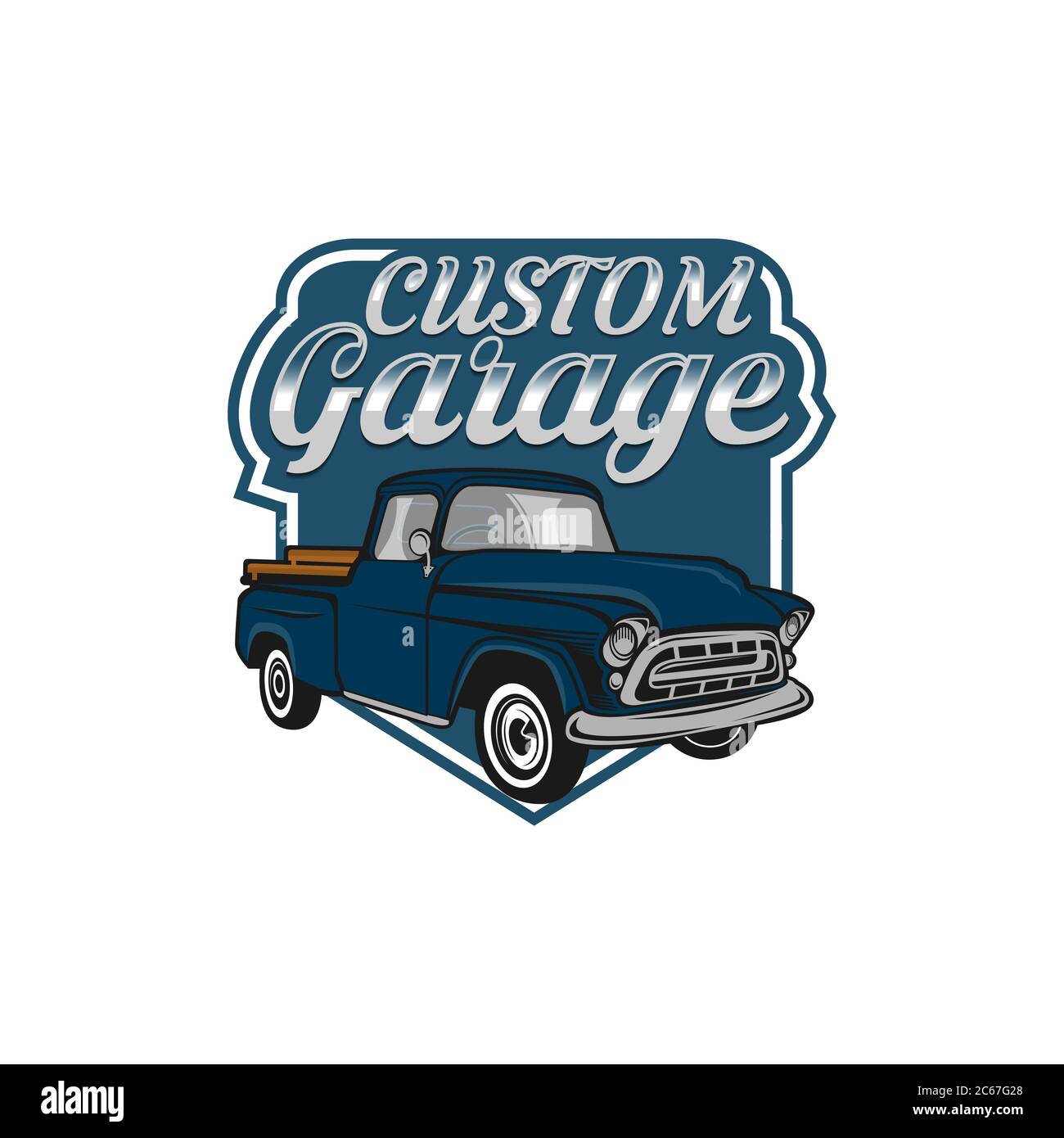 Cartello per riparazione auto retro con veicolo in stile retrò. Restauro personalizzato shop.EPS 10 Illustrazione Vettoriale