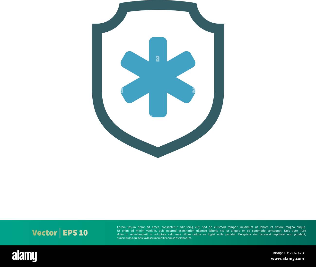 Shield and Cross Medical, Healthcare icona modello logo vettore disegno di illustrazione. EPS vettoriale modificabile 10. Illustrazione Vettoriale