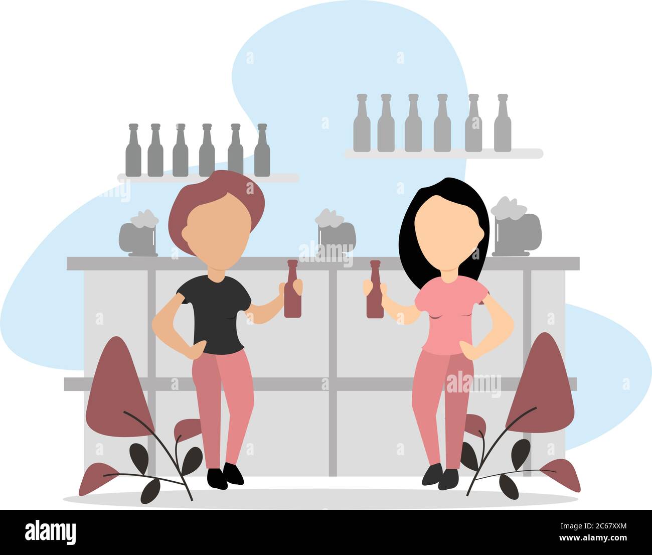 Donna seduta al banco bar. Illustrazione Vettoriale