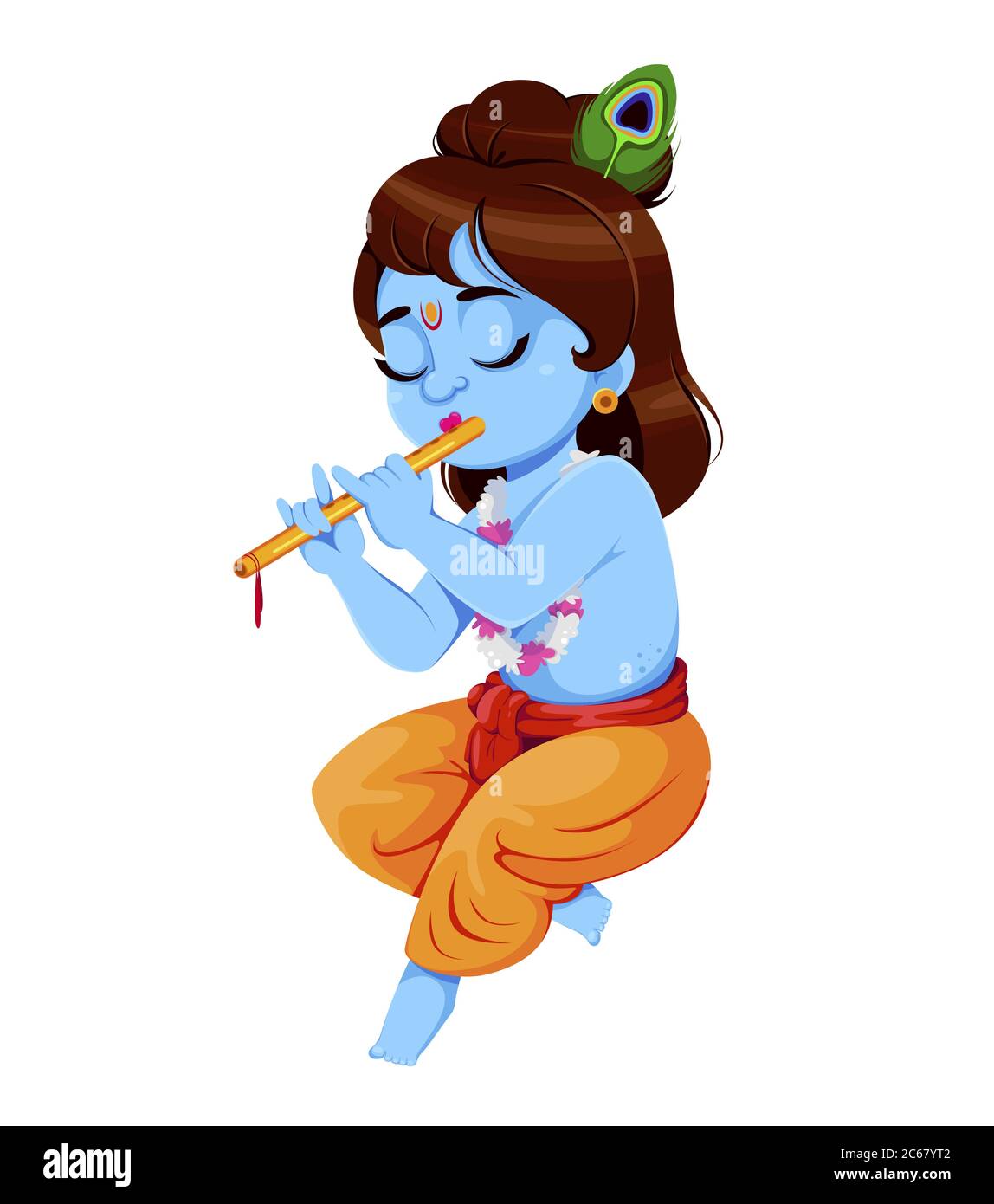 Felice Krishna Jammashtami. Lord Krishna che gioca flauto. Buon festival di Jammashtami dell'India. Illustrazione vettoriale su sfondo bianco Illustrazione Vettoriale