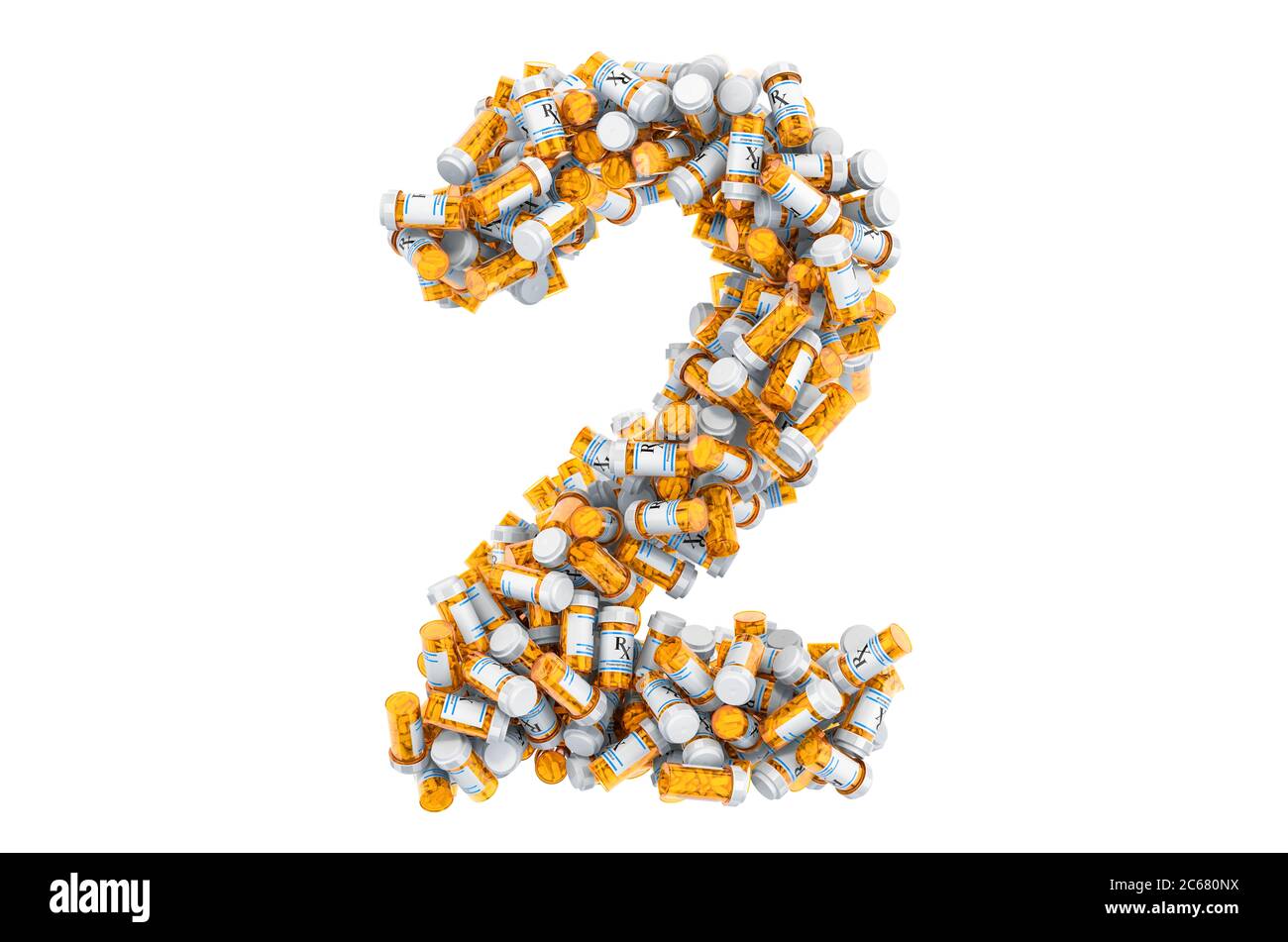 Numero 2 da bottiglie mediche con farmaci. Rendering 3D Foto Stock