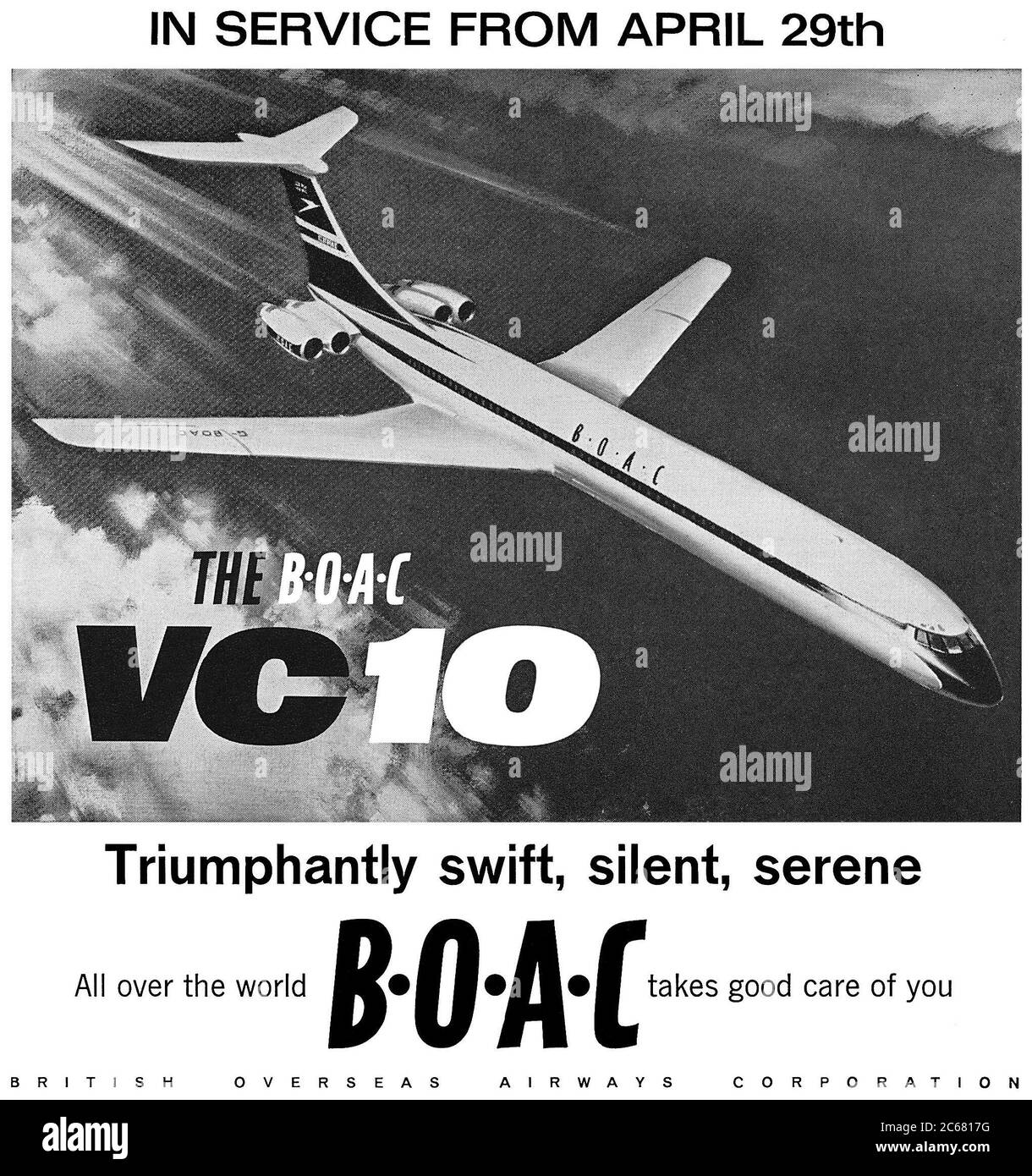 1964 pubblicità britannica per BOAC, con il Vickers VC10 Airliner. Foto Stock