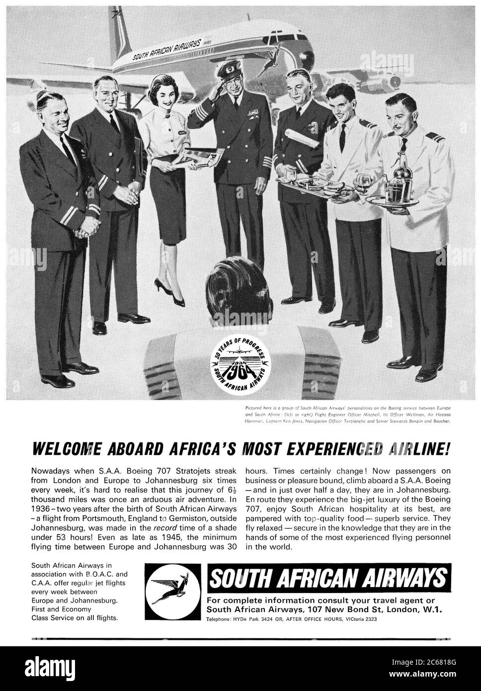 1964 Pubblicità britannica per South African Airways. Foto Stock