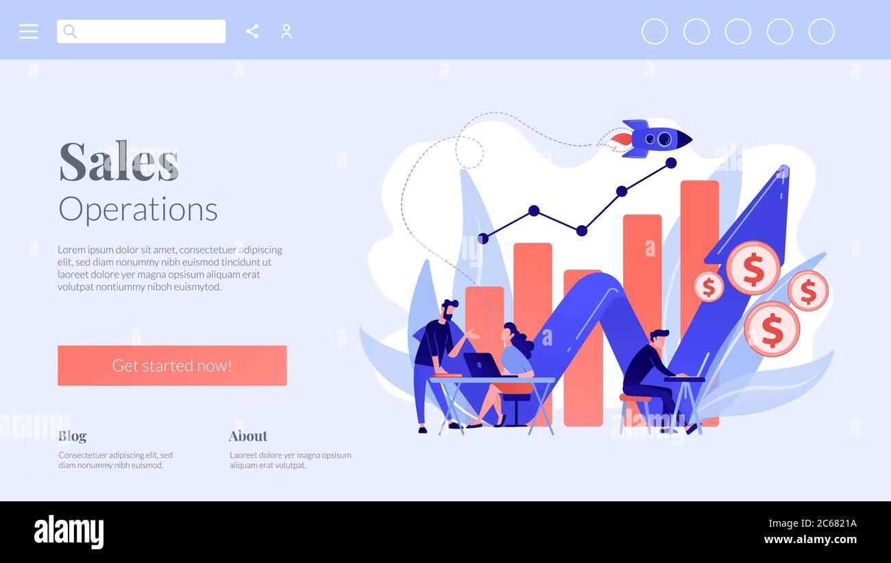 Landing page del concetto di crescita delle vendite. Illustrazione Vettoriale