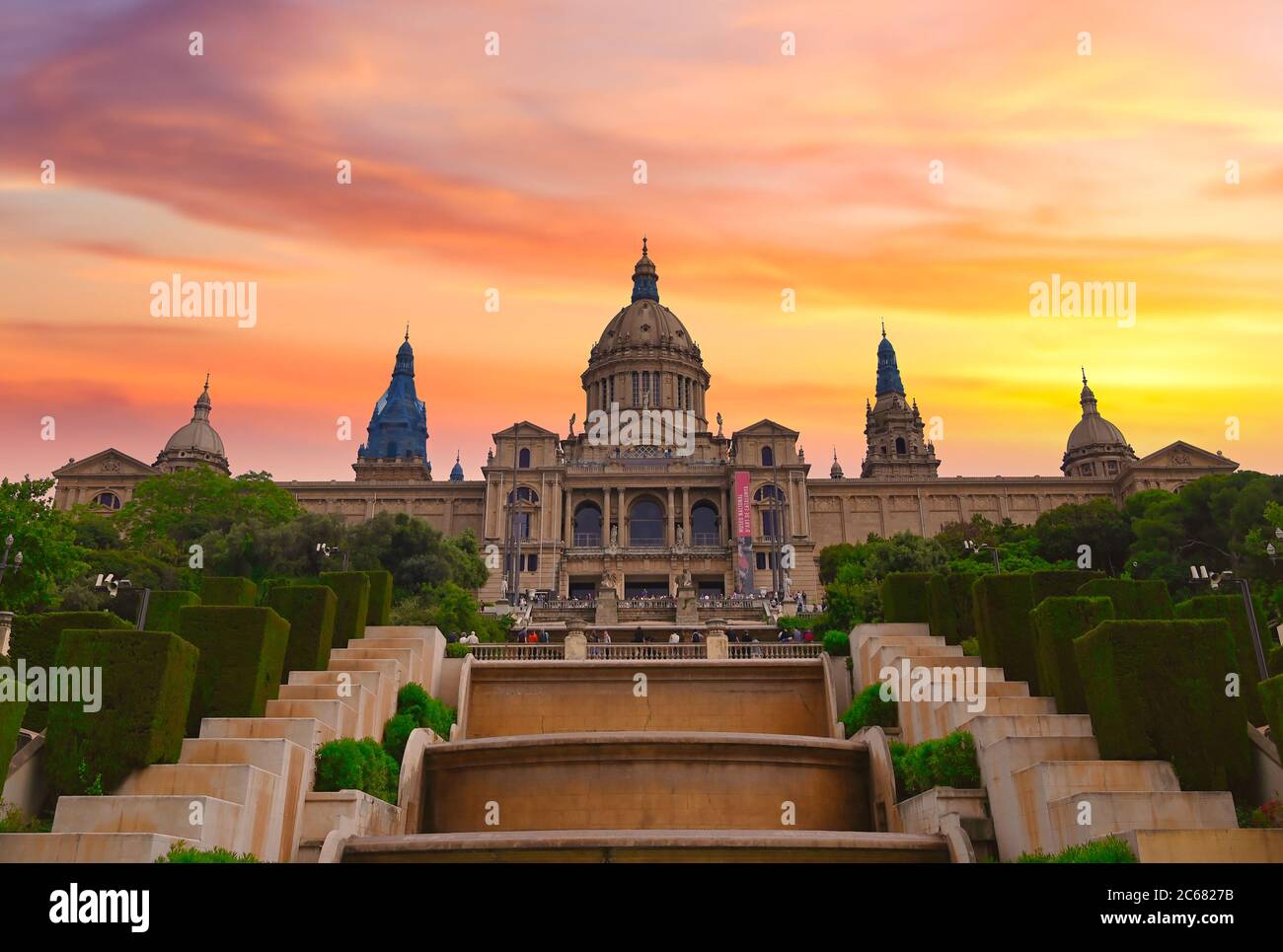 15 giugno 2019 - Barcellona, Spagna - il Palau Nacional, o Palazzo Nazionale, situato sul Monte Montjuic situato a Barcellona, Spagna. Foto Stock