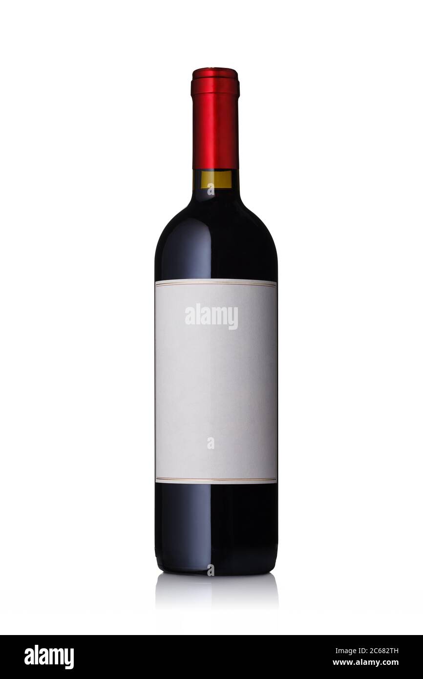 Bottiglia di vino rosso italiano su sfondo bianco. Foto Stock