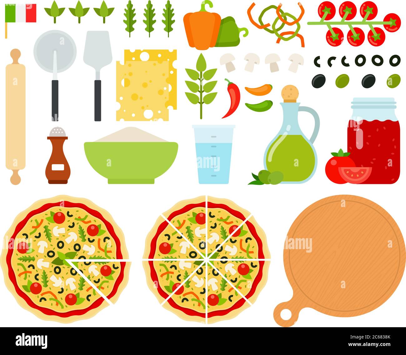 Set di icone italiane Pizza vettore piatto Illustrazione Vettoriale