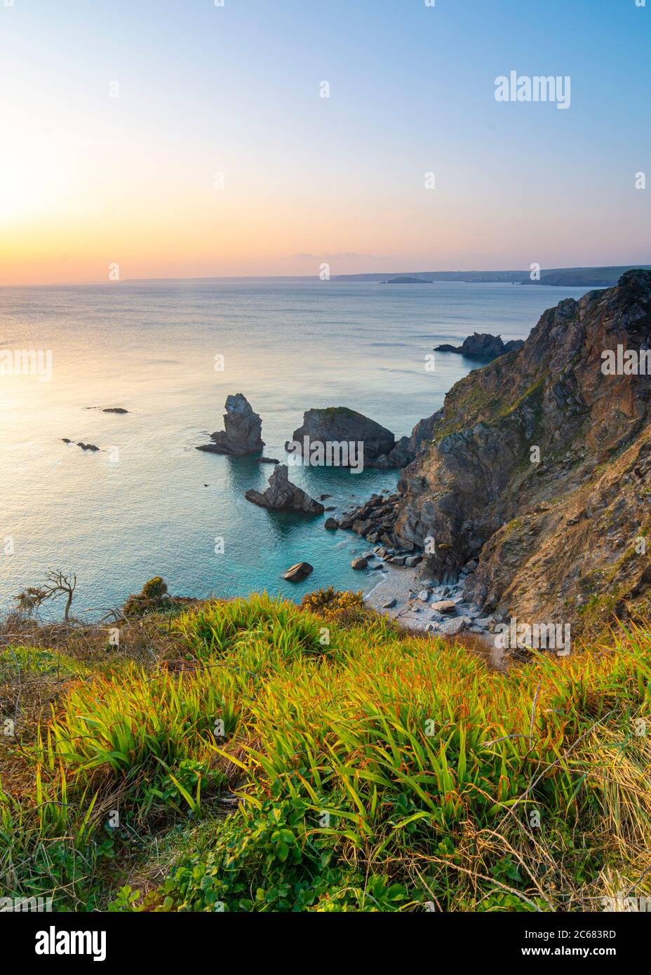 Cielo chiaro sulle scogliere - Hope Cove, Devon, Inghilterra Foto Stock