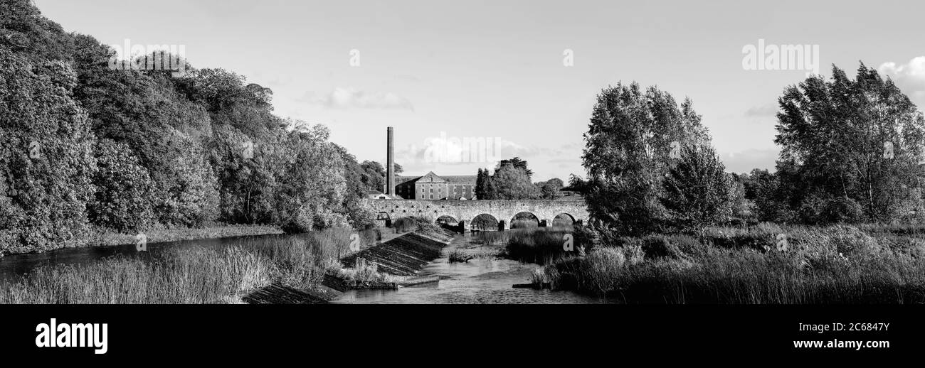 Fiume Boyne con Slane Bridge e Old Mill, Slane, County Meath, Irlanda Foto Stock