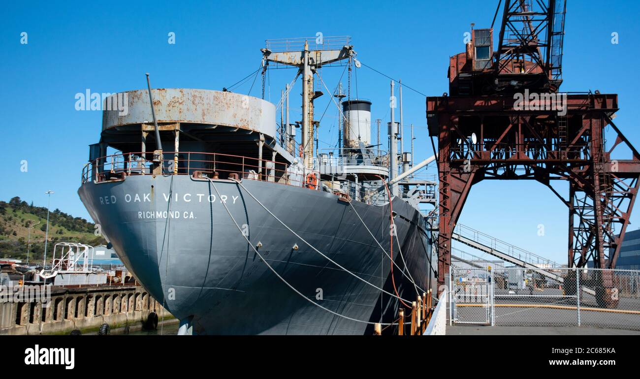SS Red Oak Victory, nave militare della seconda guerra mondiale in fase di restauro, Point Richmond, California, USA Foto Stock