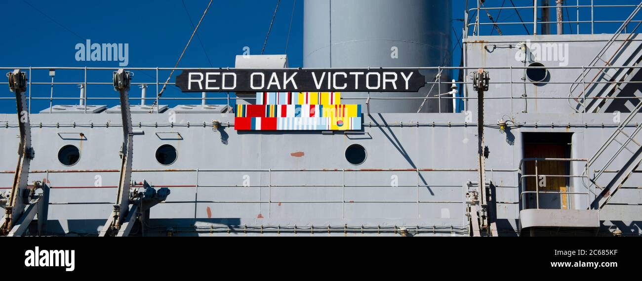 SS Red Oak Victory, nave militare della seconda guerra mondiale in fase di restauro, Point Richmond, California, USA Foto Stock