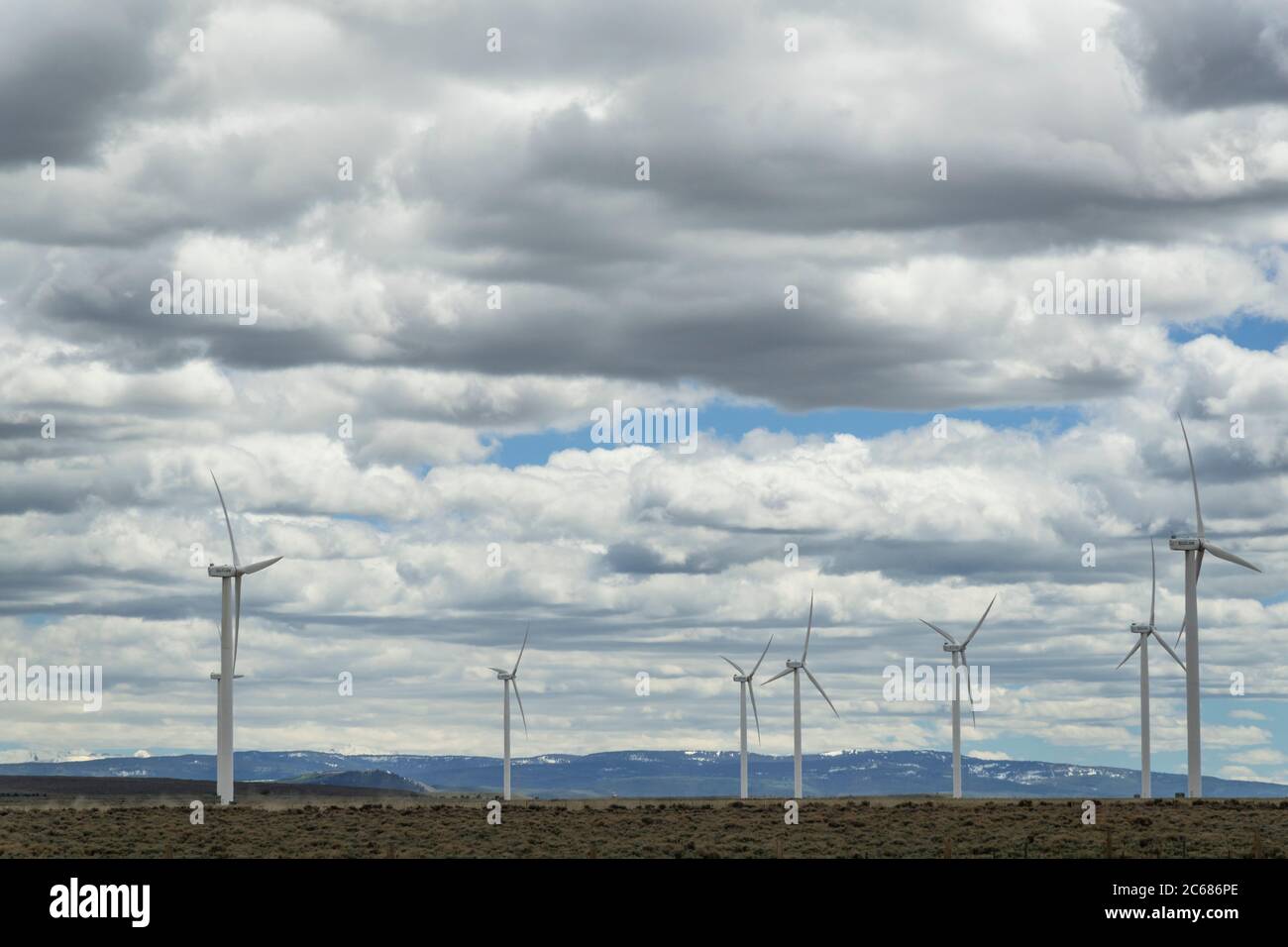 Molte turbine eoliche, Wyoming, Stati Uniti Foto Stock