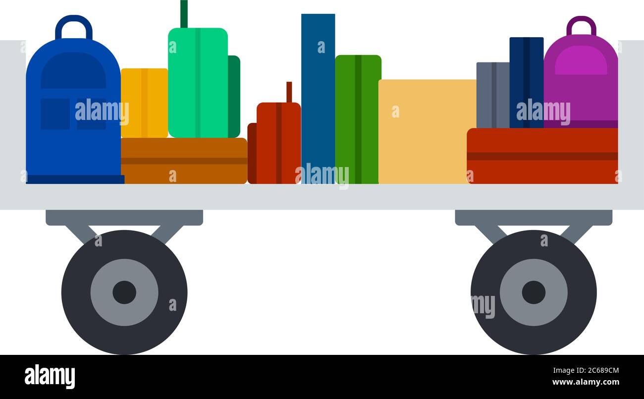 Carrello per aeroporto, disegno di materiale piatto vettoriale oggetto isolato su sfondo bianco. Illustrazione Vettoriale