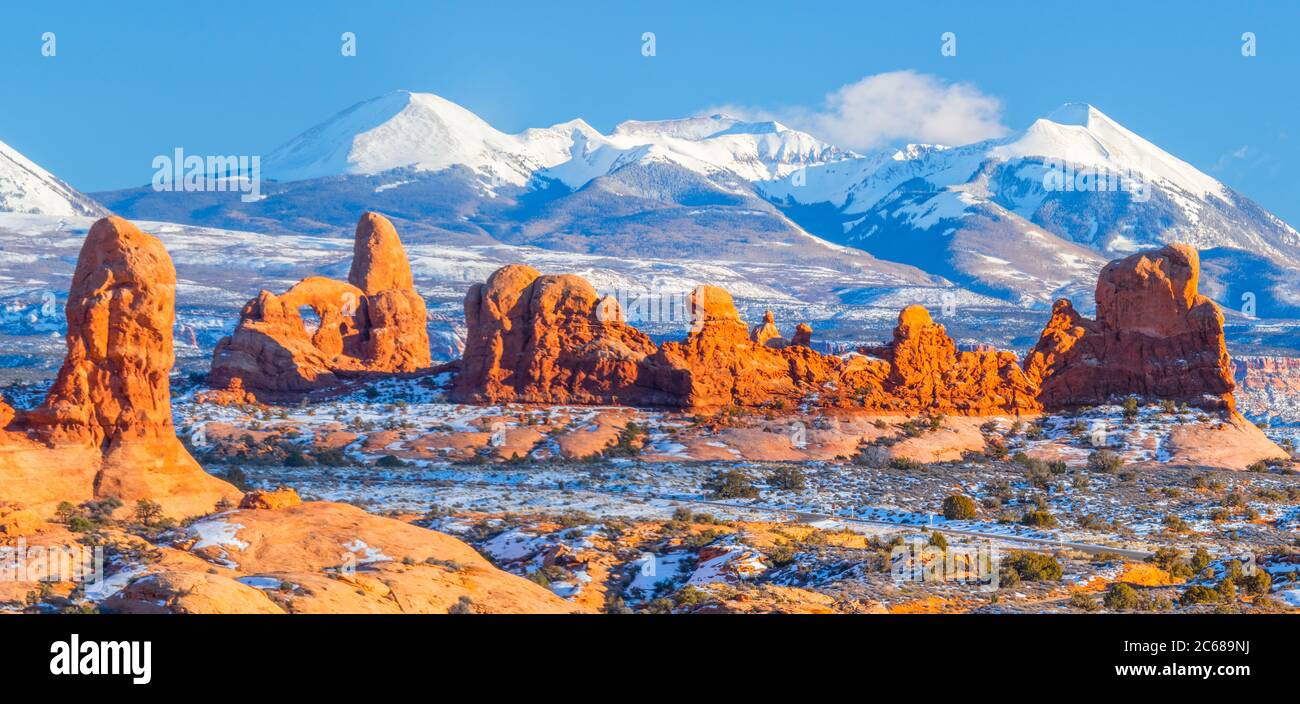Giornata invernale all'Arches National Park, Moab, Utah, USA Foto Stock