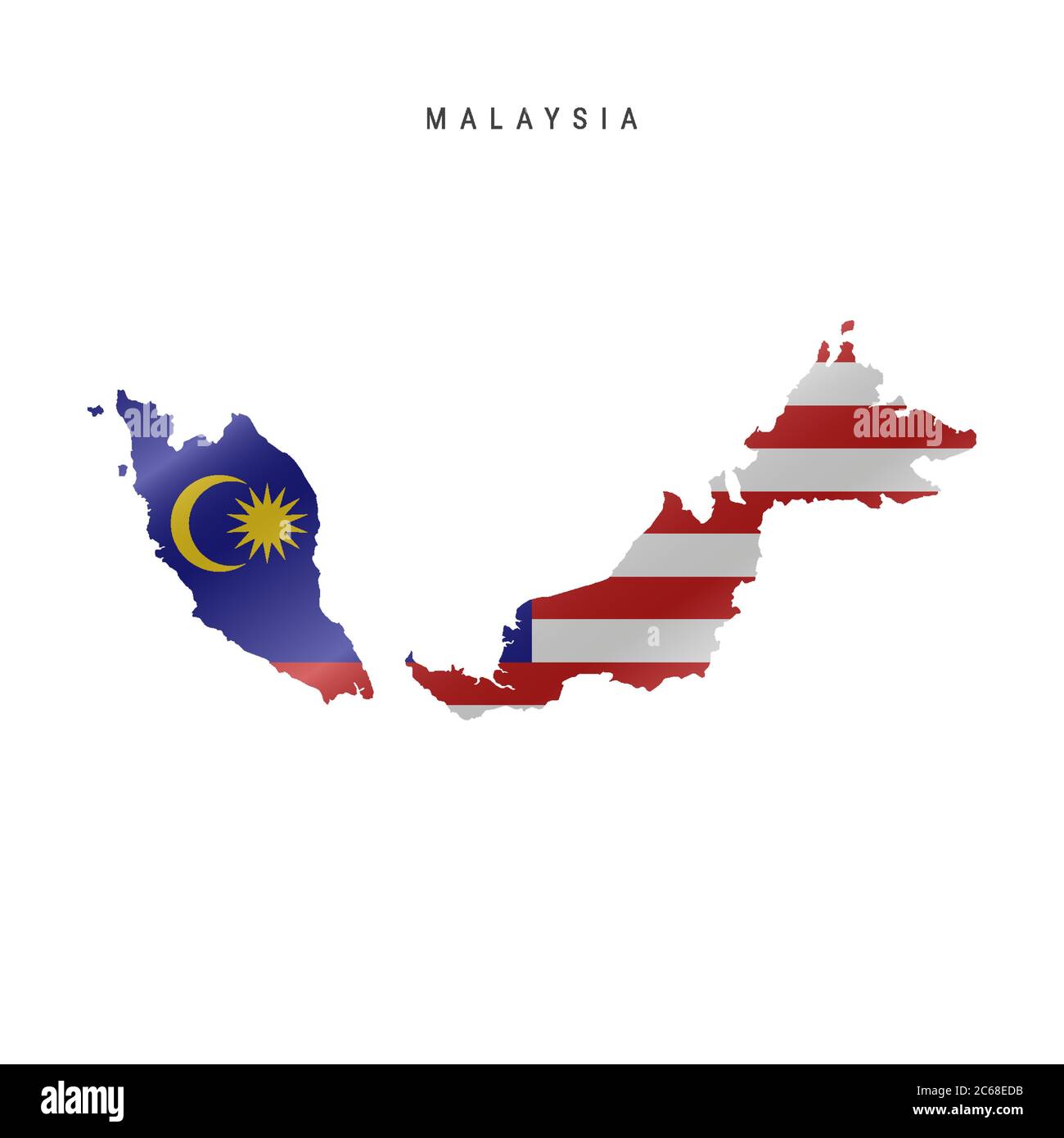 Mappa dettagliata della Malaysia con bandiera ondulata. Mappa