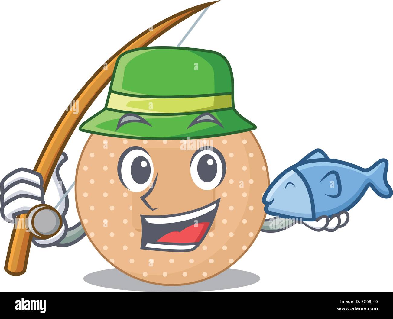 Lo stile di disegno del cartone animato di bandage arrotondato pronto va alla pesca Illustrazione Vettoriale