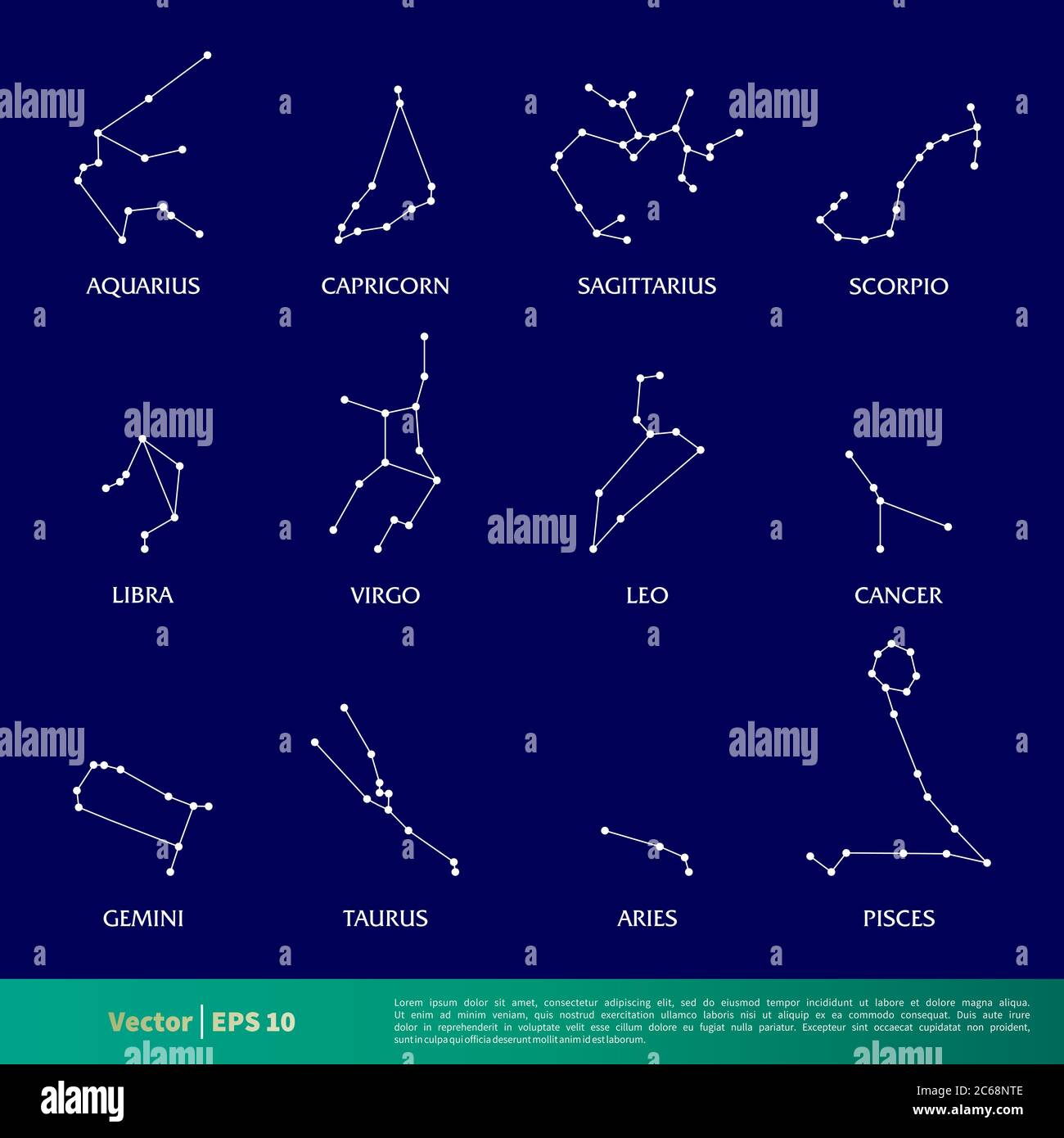 Set Astronomia Constellation Star icona Vector Logo Template Illustrazione disegno. EPS vettoriale modificabile 10. Illustrazione Vettoriale