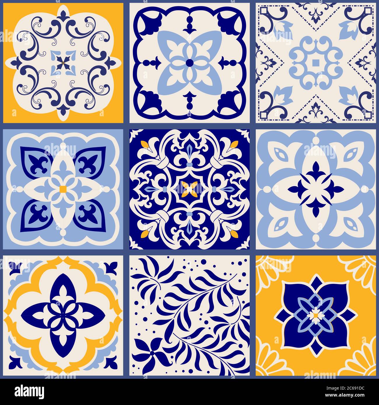 Patchwork colorato senza cuciture in stile turco. Sfondo disegnato a mano. Azulejos piastrelle patchwork. Islam, Arabo, Indiano, motivo ottomano. Illustrazione Vettoriale