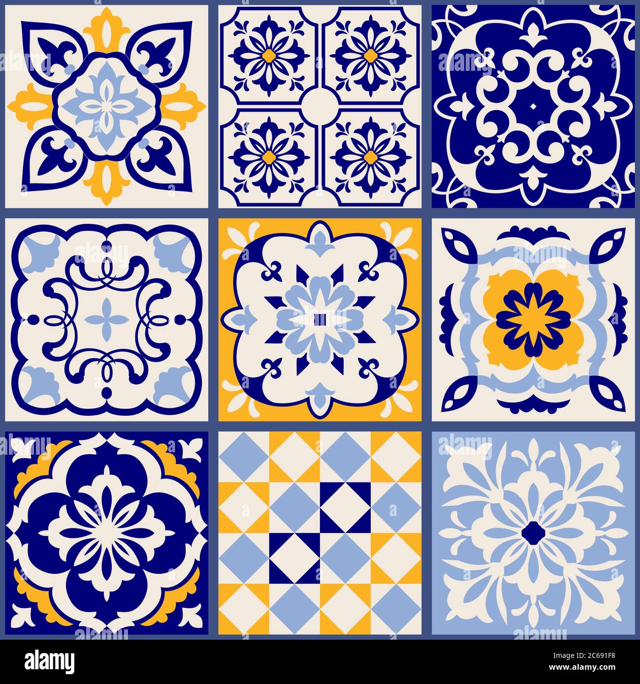 Patchwork colorato senza cuciture in stile turco. Sfondo disegnato a mano. Azulejos piastrelle patchwork. Islam, Arabo, Indiano, motivo ottomano. Illustrazione Vettoriale