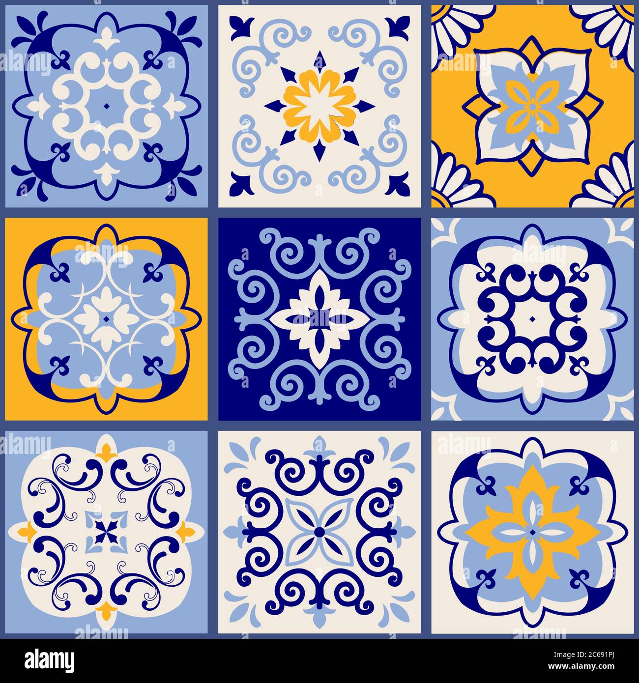 Patchwork colorato senza cuciture in stile turco. Sfondo disegnato a mano. Azulejos piastrelle patchwork. Islam, Arabo, Indiano, motivo ottomano. Illustrazione Vettoriale