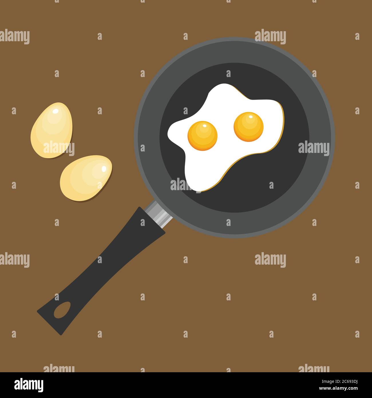 Uova fritte in una padella. Icona di piatto di uova fritte. Illustrazione Vettoriale