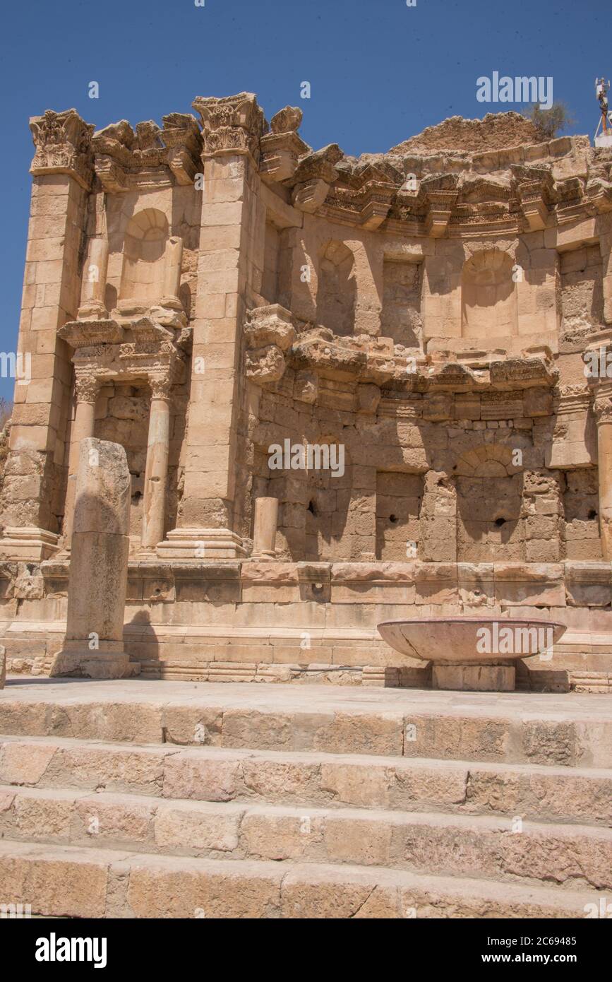 Asia, Medio Oriente, Giordania, Jerash Archeological City, fontana monumentale Foto Stock