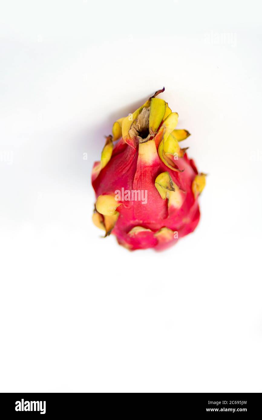 Primo piano frutta fresca drago intero isolato su sfondo bianco. Esotica frutta tailandese. Pitaya. Cibo sano. Foto Stock