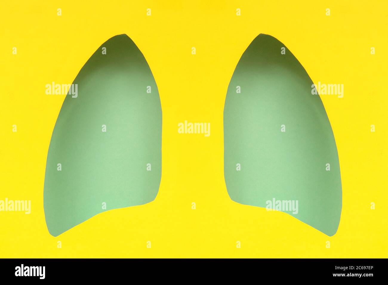 Carta simbolo polmoni arte, turchese e giallo. Giornata mondiale della tubercolosi. Assistenza sanitaria, medicina, cancro ai polmoni, organo donatore interno e smettere di fumare campai Foto Stock