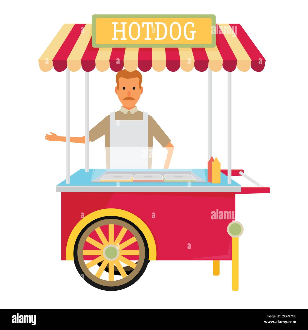 carrello hot-dog con venditore - illustrazione vettoriale Illustrazione Vettoriale