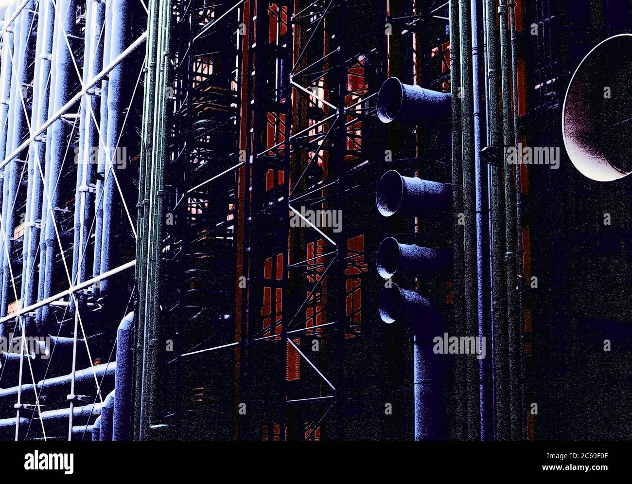 Foto illustration le tubazioni di servizio esterne colorate hanno fornito uno shock alla nuova al Centro Pompidou di Parigi. Immagine di archivio 1972 Foto Stock