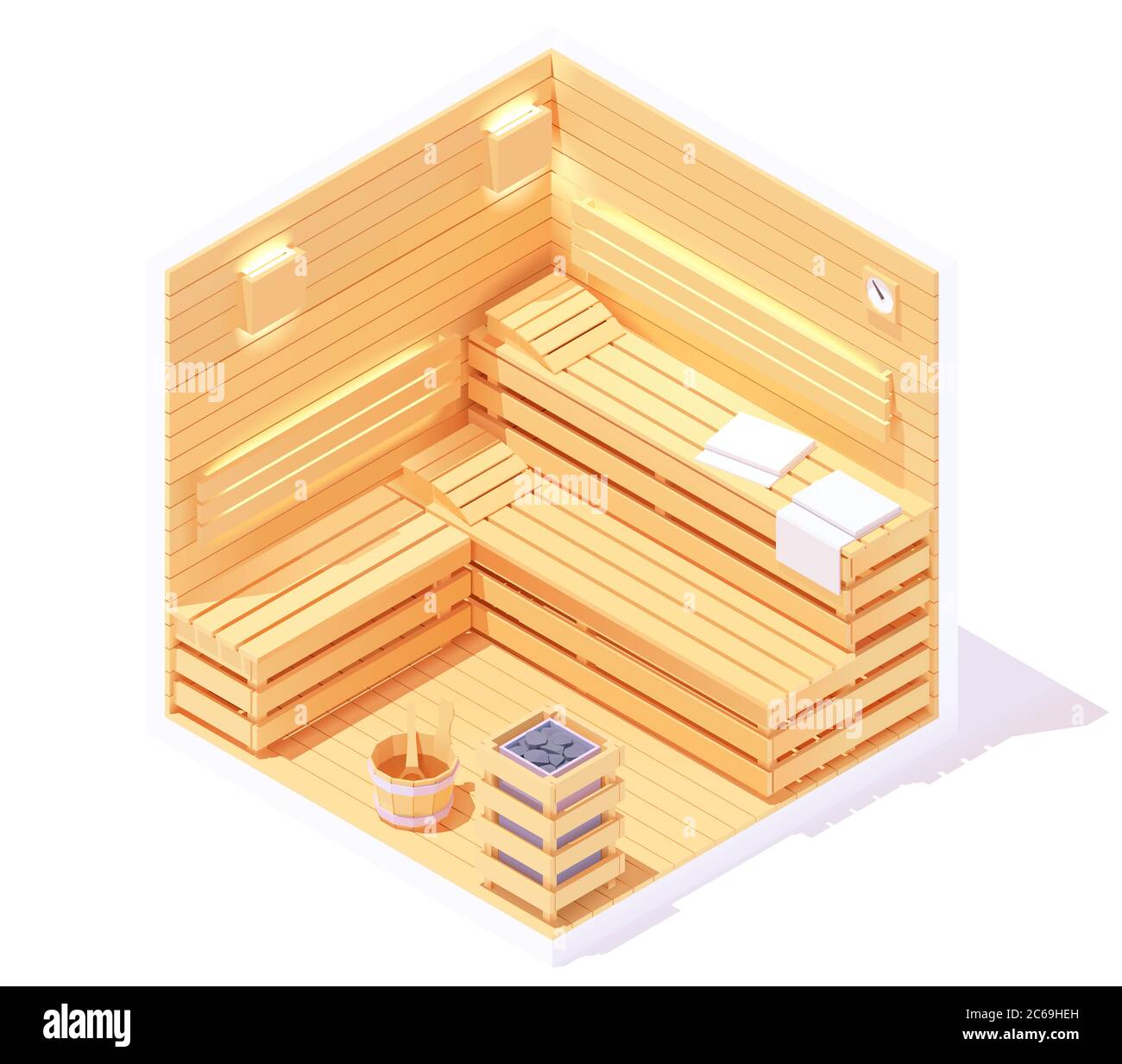 Interno sauna isometrica vettoriale Illustrazione Vettoriale